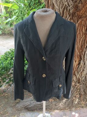 St - Trop Jacket Size 6 Black Linen Light Weight Utility Top Pockets Euro 38